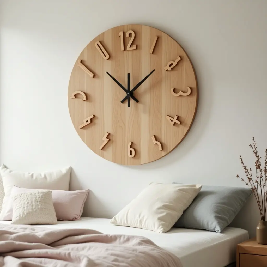 a photo of a wooden wall clock adding charm to a teen's room