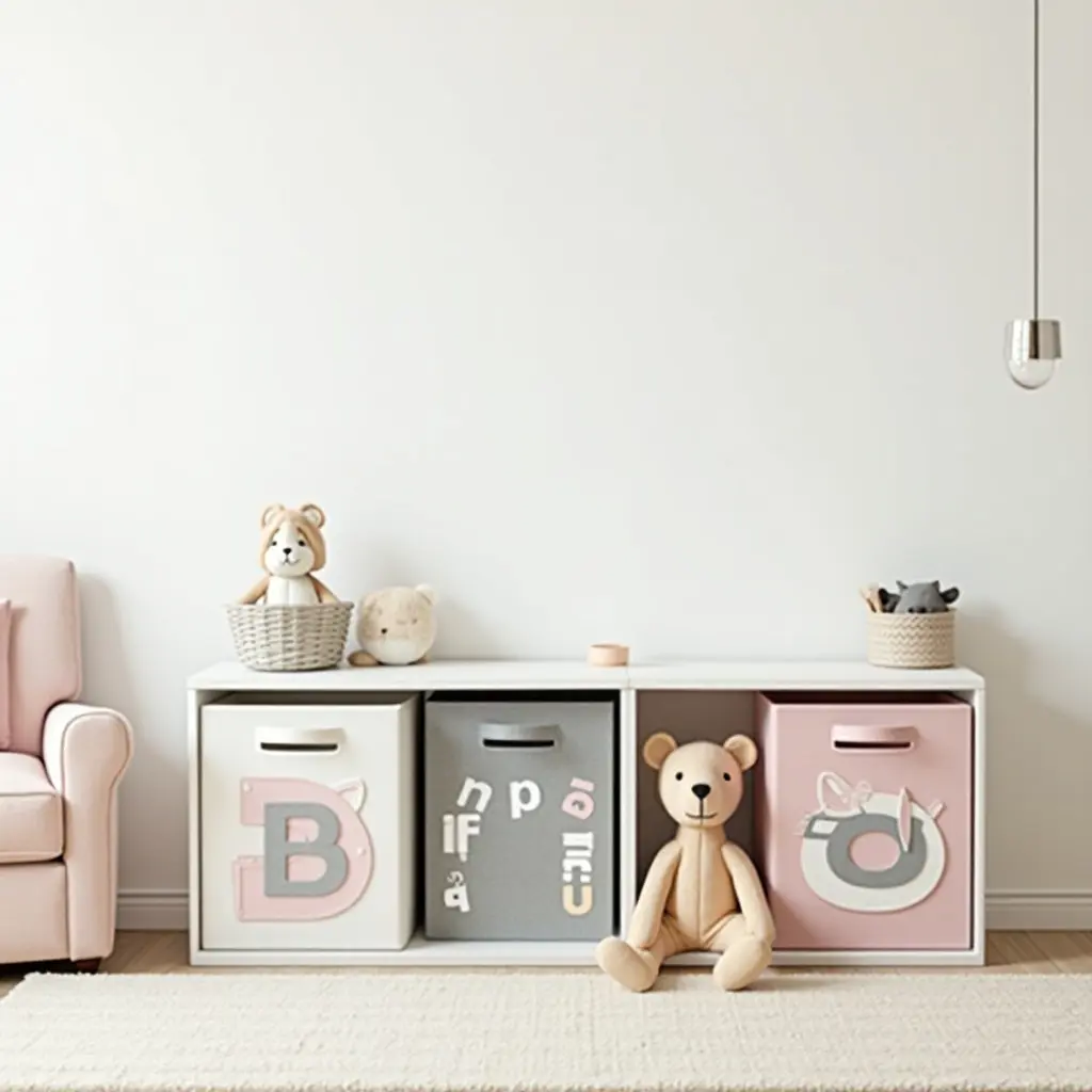 a photo of personalized storage cubes in a child's room
