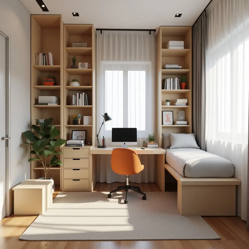 a photo of a creative workspace integrated into a teenager's bedroom