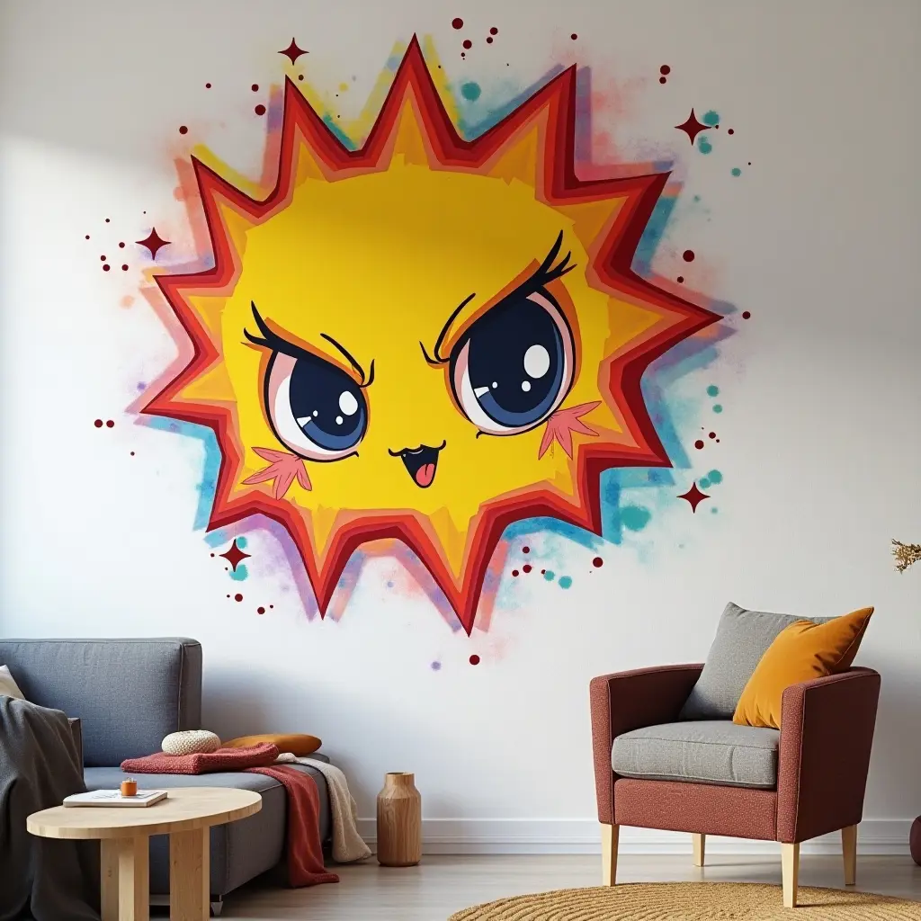 a photo of a wall featuring a bold pop art piece that reflects the teen's personality