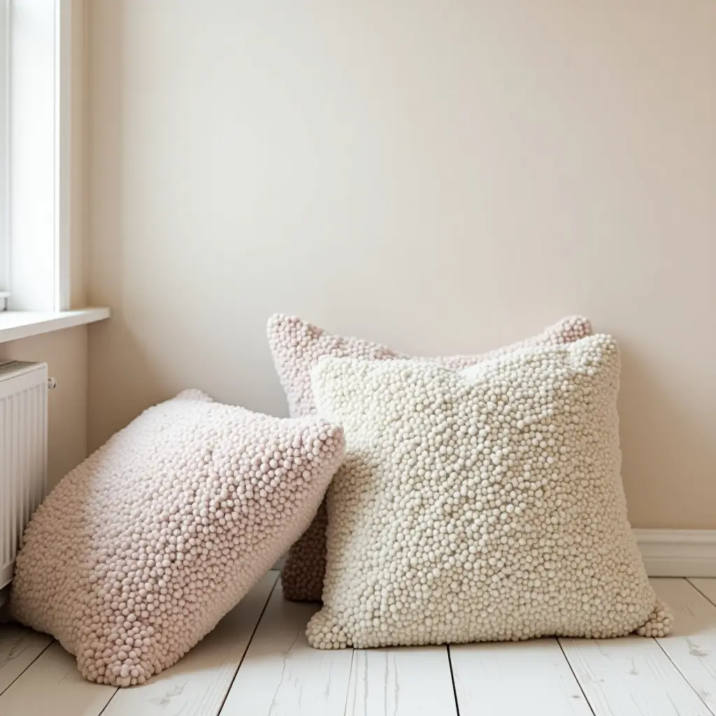 a photo of cozy throw pillows in a playroom setting