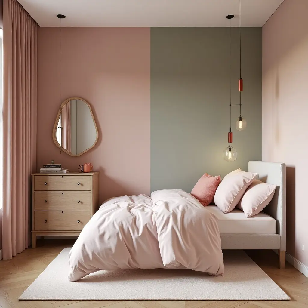 a photo of a trendy kids' bedroom with a glamorous color palette