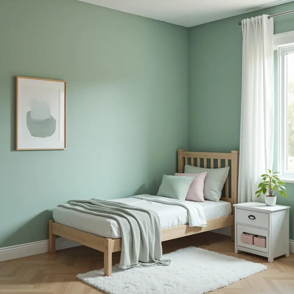 a photo of a cool slate gray and mint green color combination for a teen's room