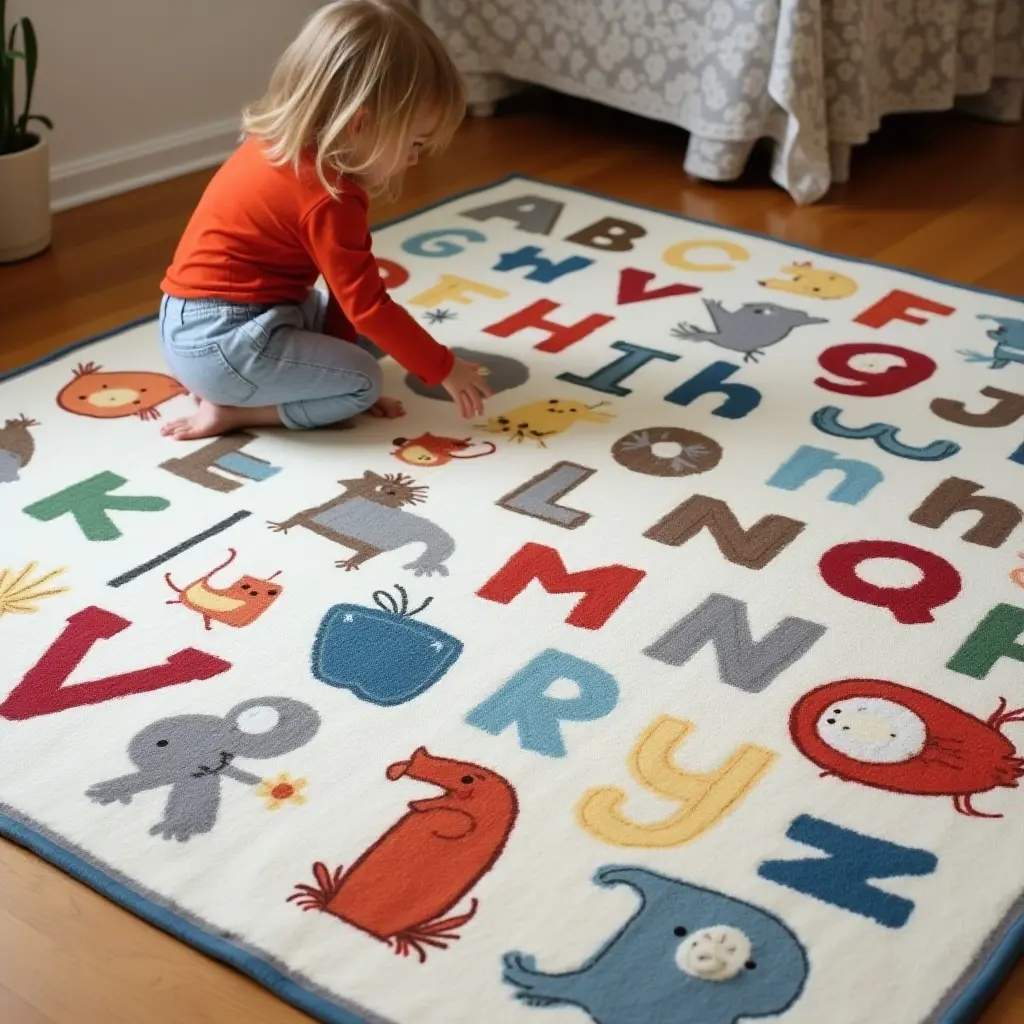 a photo of a fun, interactive alphabet rug for a child's learning space
