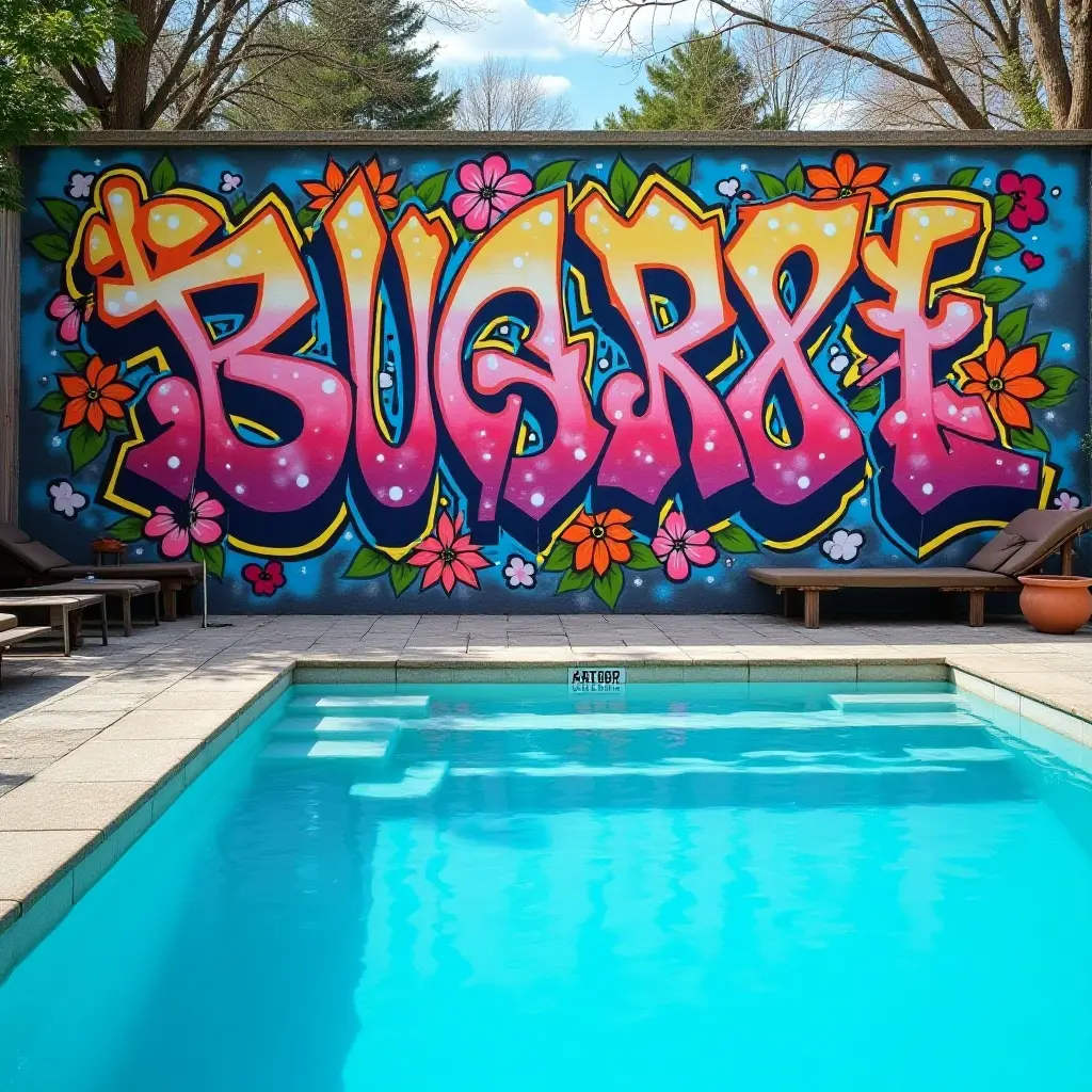 a photo of vibrant graffiti art adding character to a pool wall